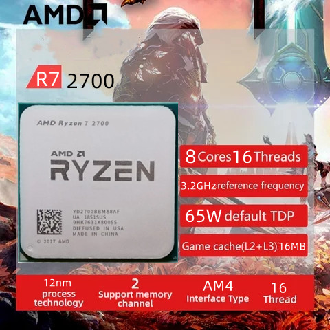 AMD Ryzen 7 2700 2700 3.2 ghz r7 oito núcleos cpu processador l3 = 16 m ...