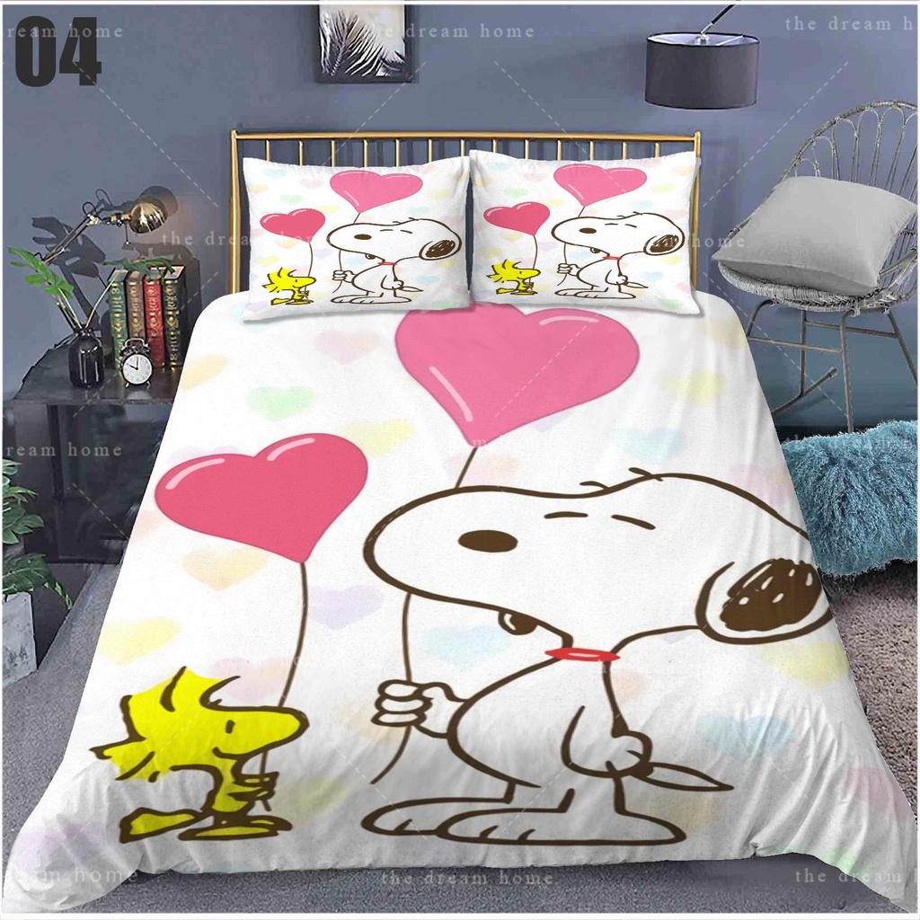 Csp Peanuts Snoopy Anime 3in1 Bedding Set Bed Sheet Quilt Cover
