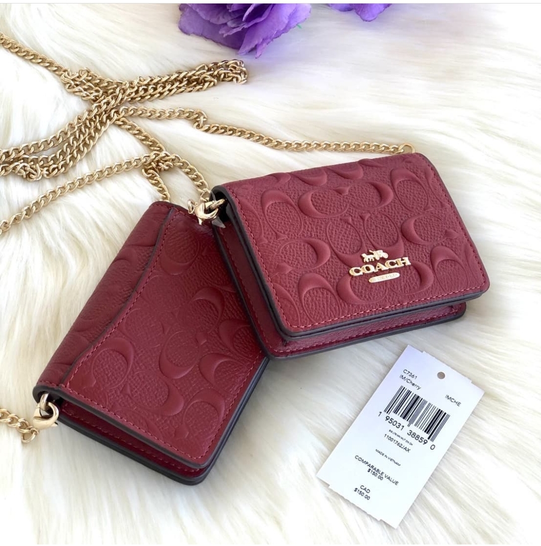 Coach Mini Wallet On A Chain In Signature Leather in Black (C7361