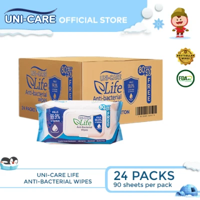 Uni-Care Life Anti-Bacterial Wipes 90's Pack of 24 (1 Case)