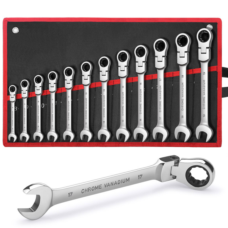 Combination Ratcheting Wrench Set,with Flexible Head,Metric Universal Key Wrench Spanners Hand