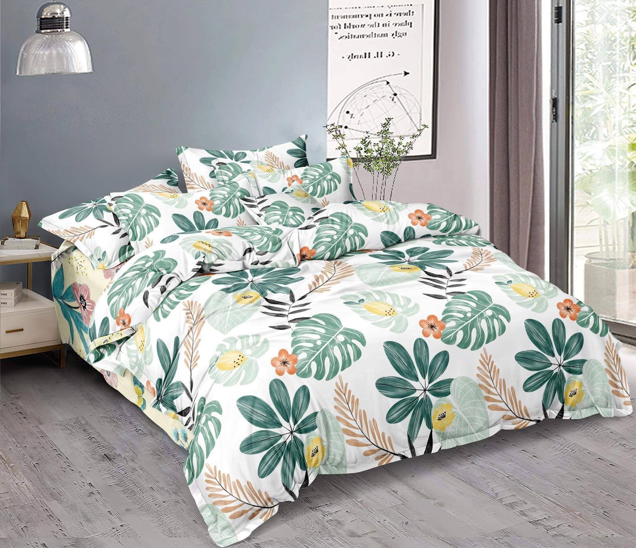 3in1 LEAF DESIGN 1BEDSHEET AND 2PILLOWCASE CANADIAN COTTON GOOD QUALITY ...