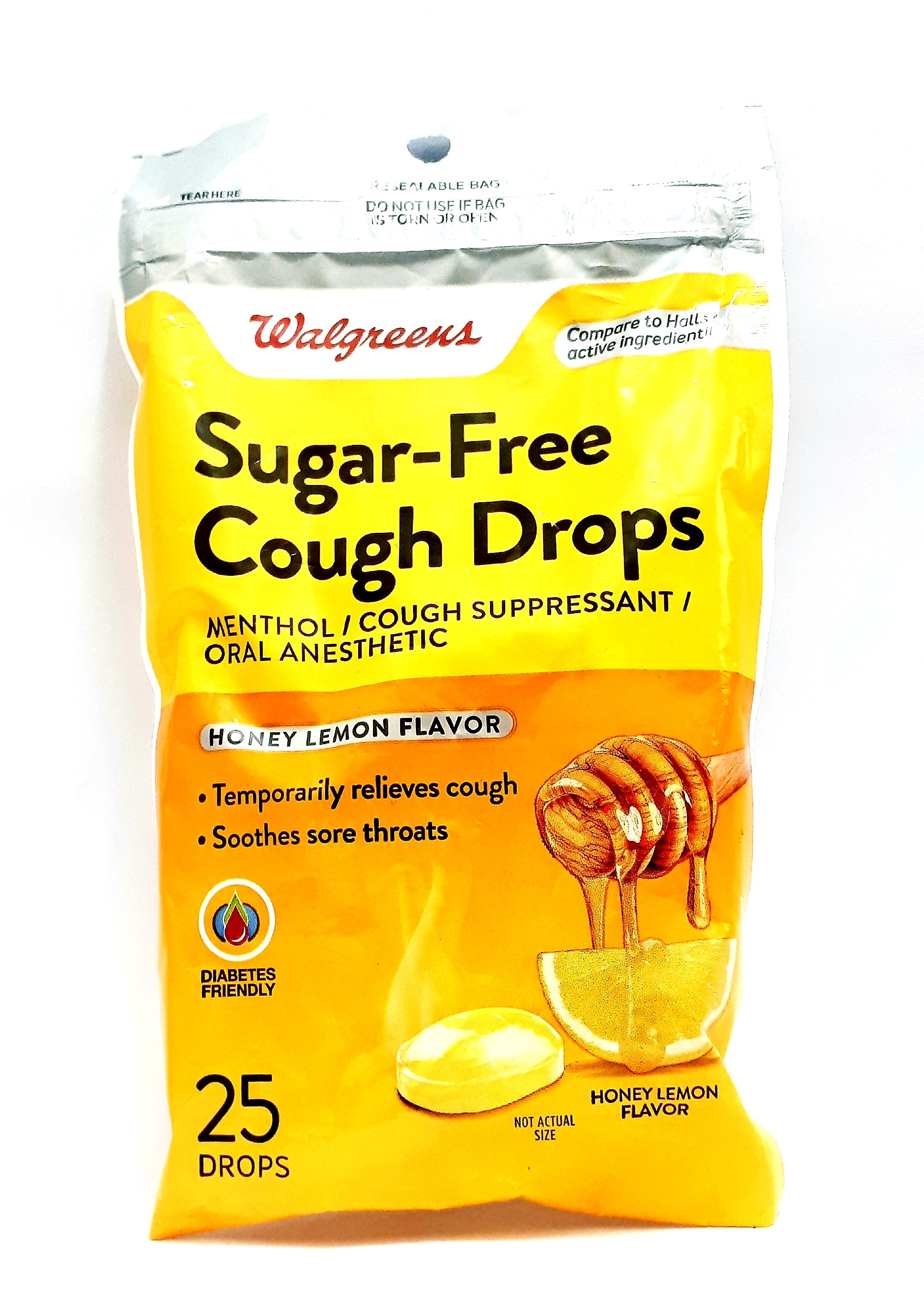 WALGREENS SUGAR FREE COUGH DROPS HONEY LEMON 25 DROPS Expiration