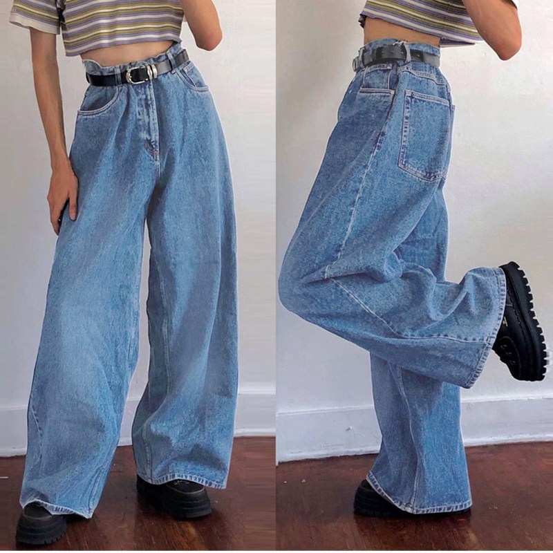 Simenual Ruched Denim Blue High Wait Stacked Pants Autumn 2021 Women Clothing Streetwear Jeans Fashion Skinny Pockets Trousers