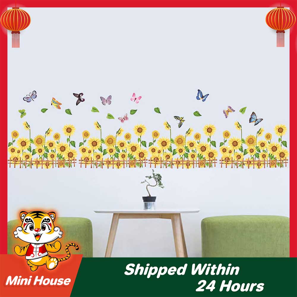 Garneck Sunflower Wall Decals Stickers – Self-Adhesive, Yellow & Green, 60x30cm