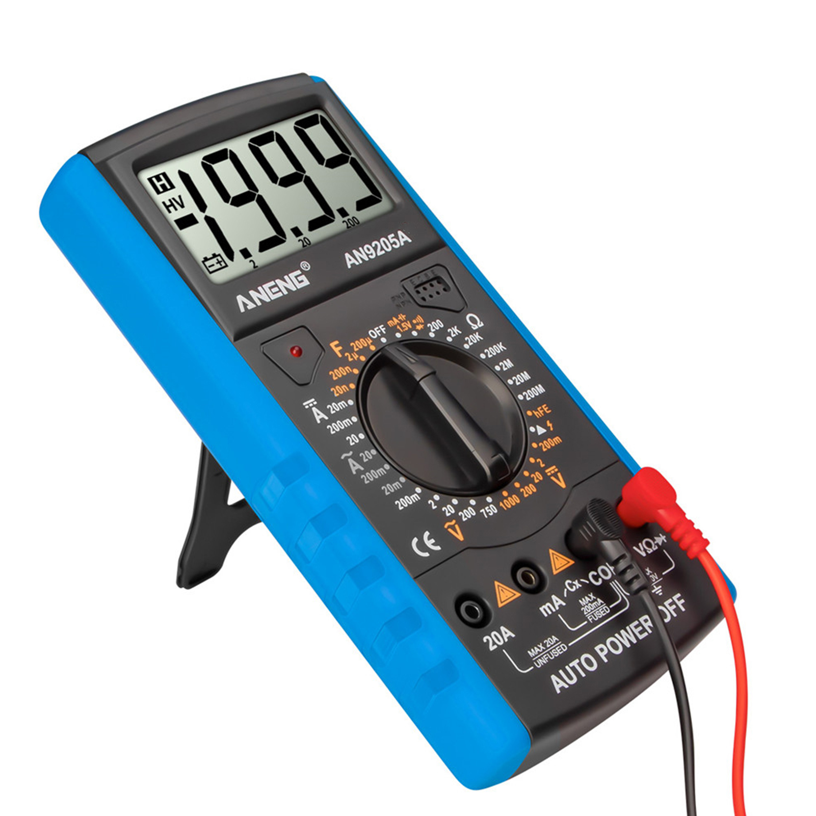 ANENG AN9205A Digital Multimeter 3 1/2 LCD Display 1999 Count Manual Range Meter AC DC Resistance Capacitance Transistor Tester Ammeter with Backlight NCV Test Meter