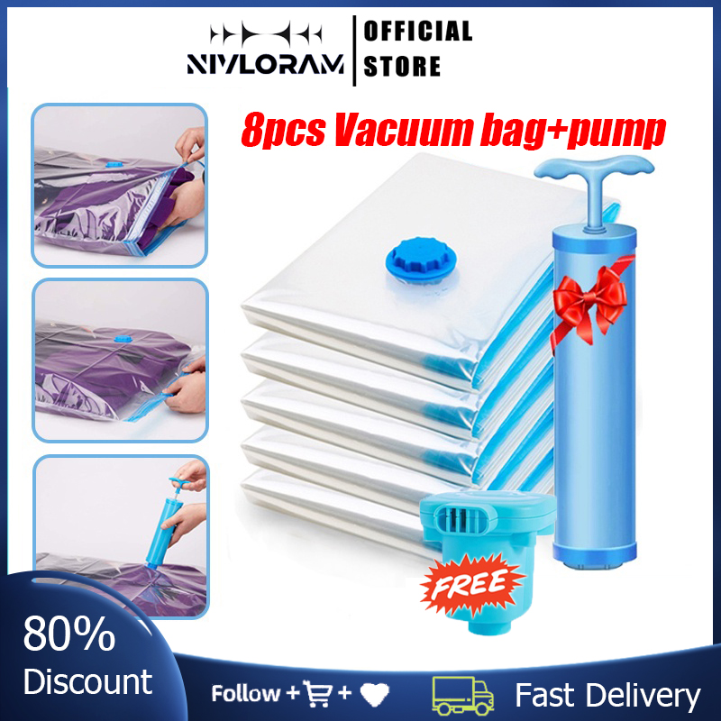 8PCS Vacuum Bags Clothes Storage Bag With Valve Transparent Border