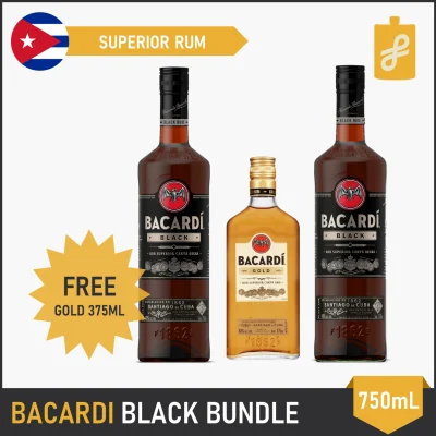 Bacardi Premium Black Rum 750mL 2 Set Free Gold/White/Black 375mL