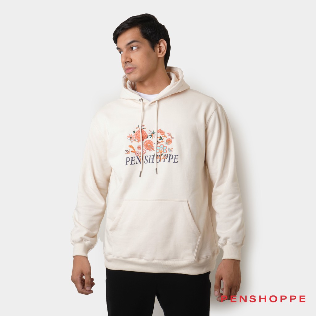 Relaxed Fit Hoodie With Floral Embroidery For Men