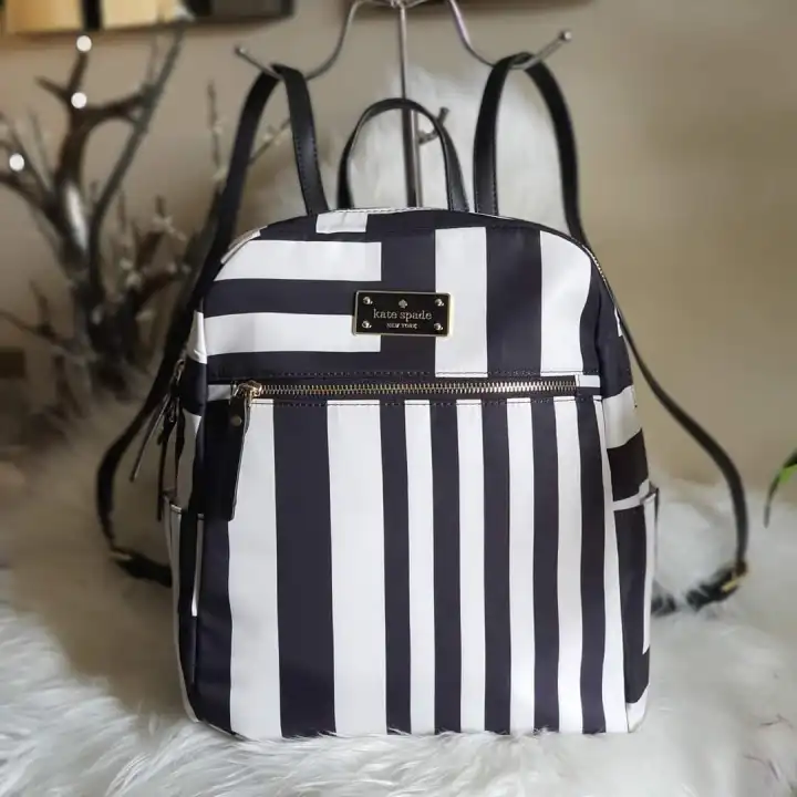 kate spade black and white striped backpack