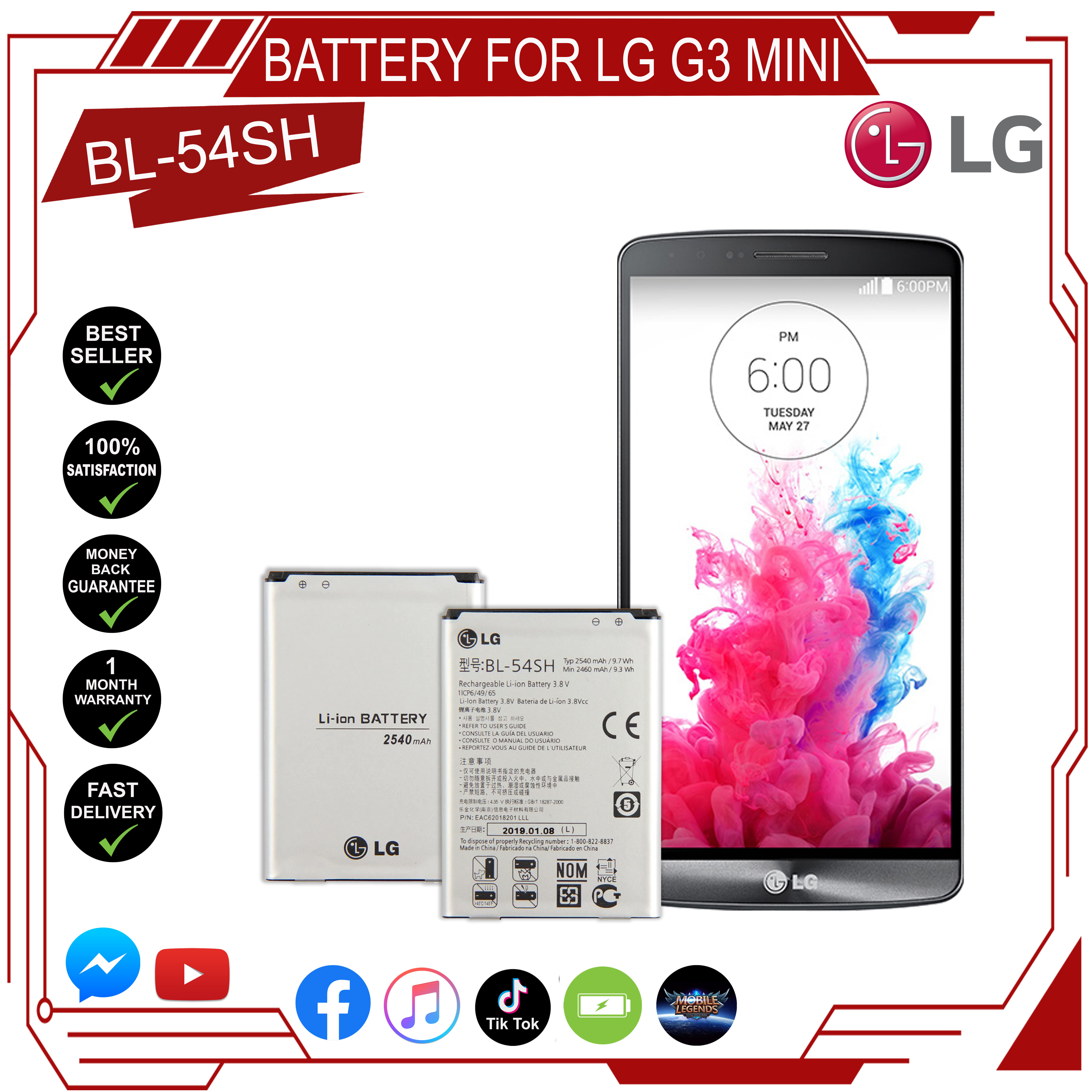 LG G3 Mini Battery Model:BL-54SH Rechargeable Li-ion Battery (2540mAh)  Original Equipment Manufacturer | Lazada PH