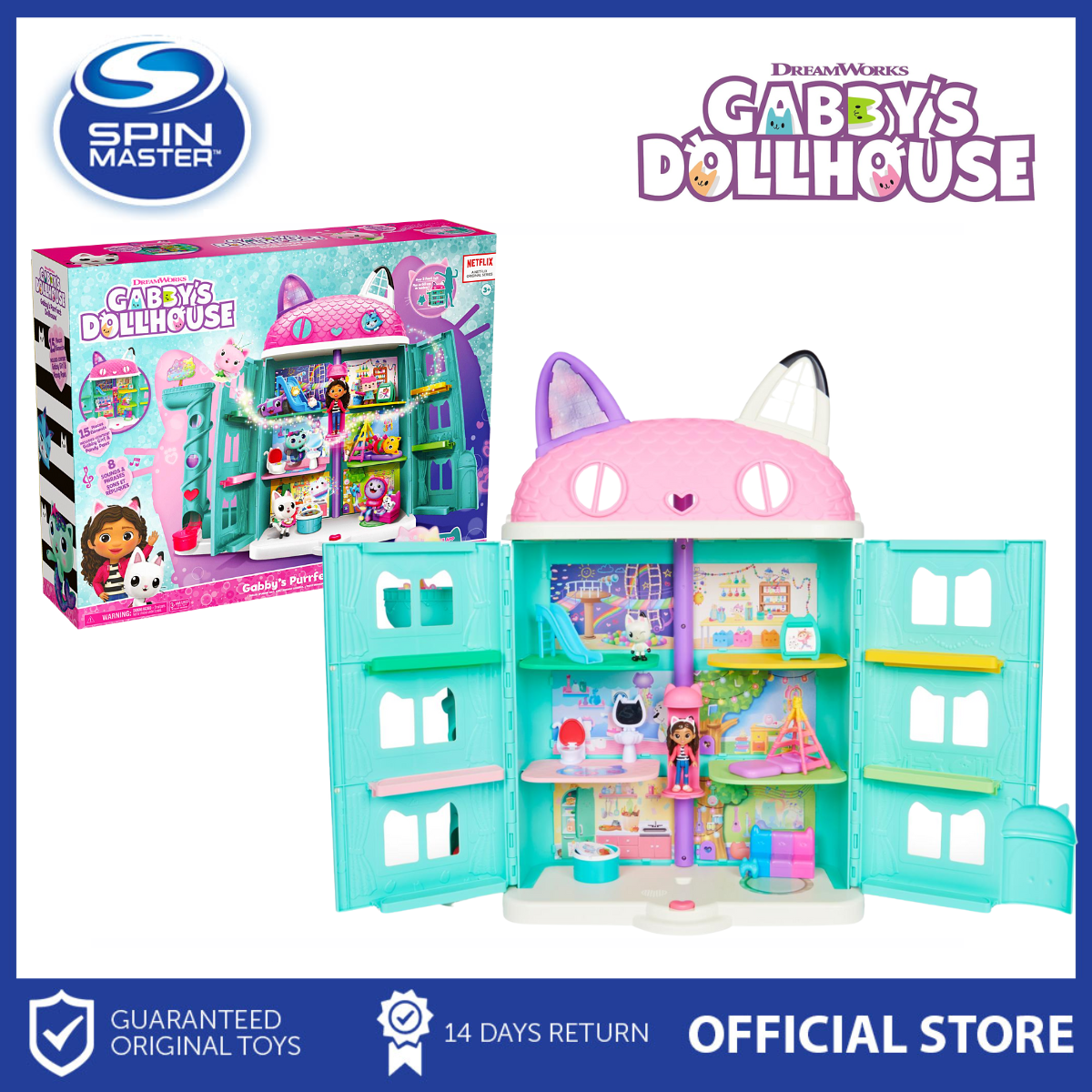 Gabby's Dollhouse, Purrfect Dollhouse with 15 Pieces including  Toy Figures, Furniture, Accessories and Sounds, Kids Toys for Ages 3 and up  : Toys & Games