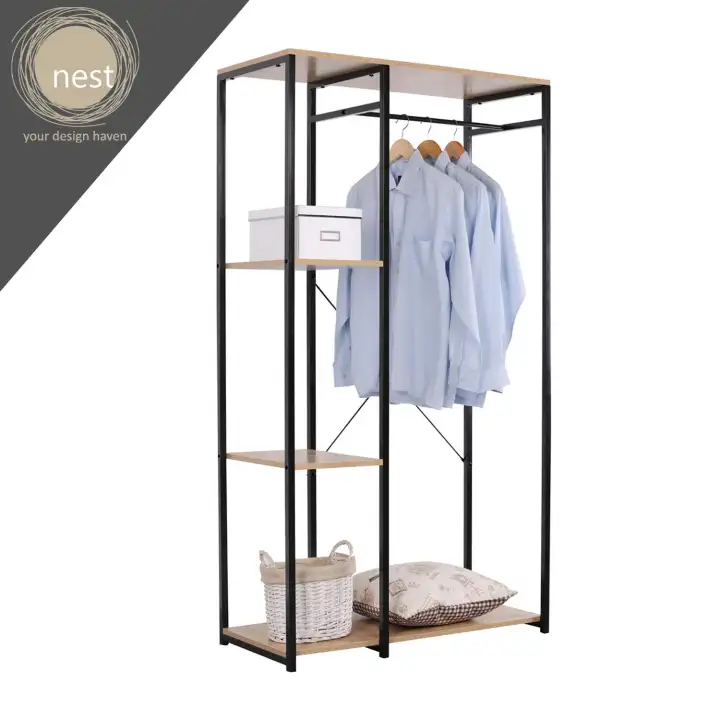 Nest Design Lab Garment Clothes Hanging Rack W Top Shelf 2 Tier