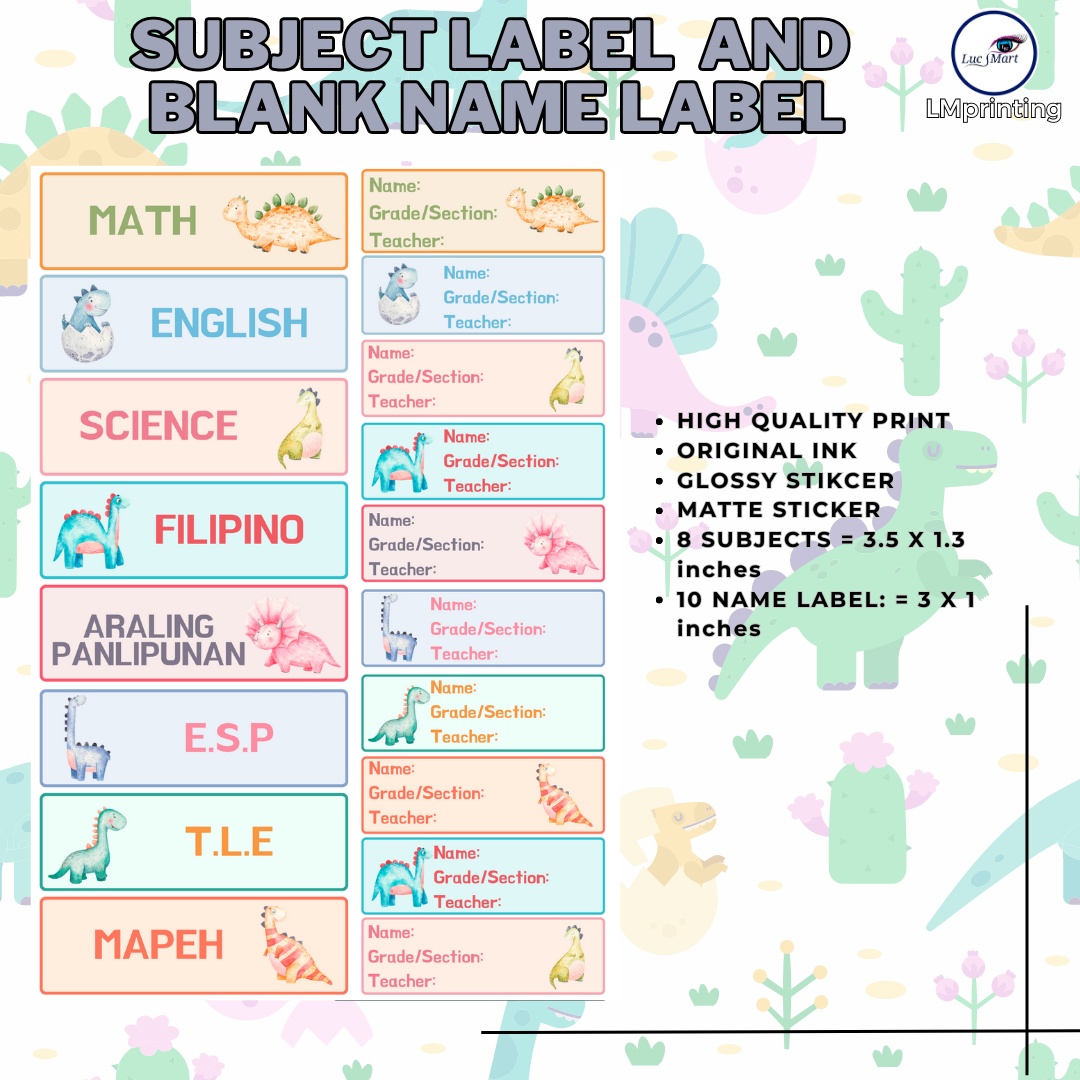 LUCSMART fast shipping - DINOSAUR THEMED STICKER LABEL AND NAME LABEL ...