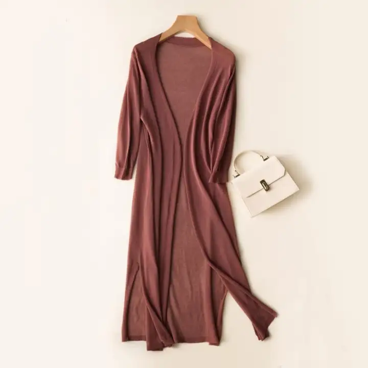 silk long cardigan coat