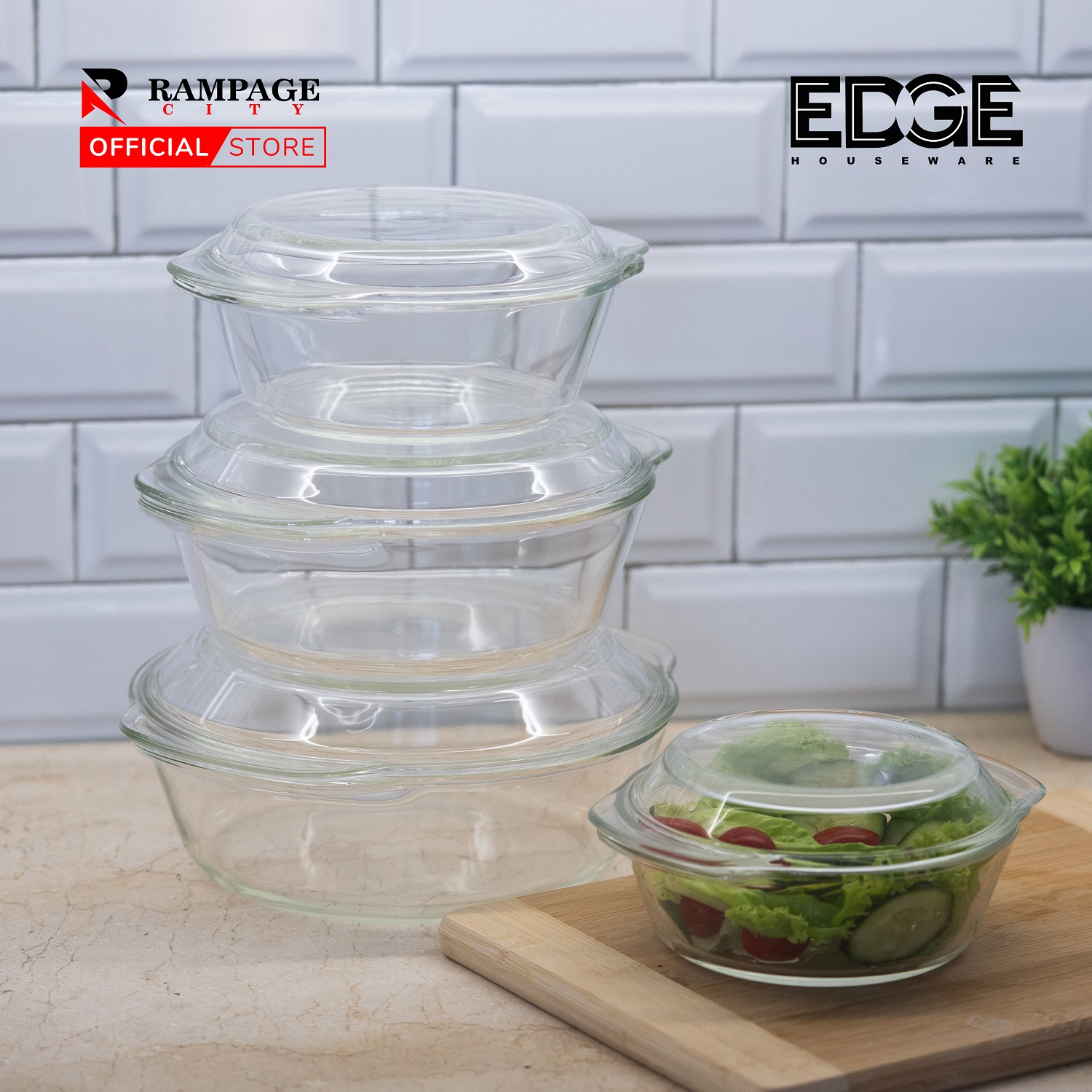 Edge HERA ROUND with HANDLE GLASS ROUND BAKING DISH MICROWAVE SAFE