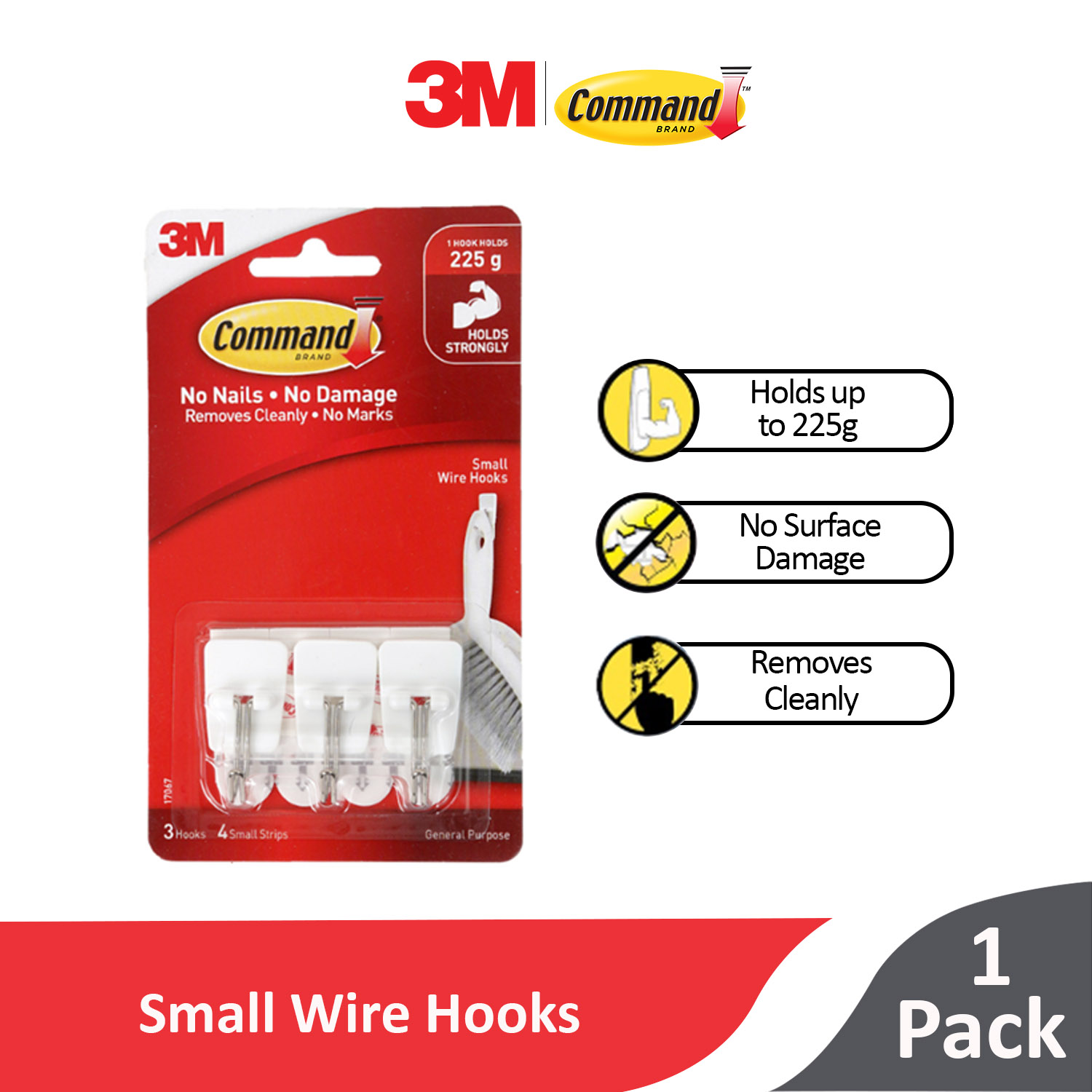 Command Wire Hooks, General Purpose, Small - 3 hooks