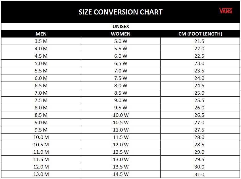 Men Vans Clothing Size Chart Vans Old Skool Unisex Shoes Black