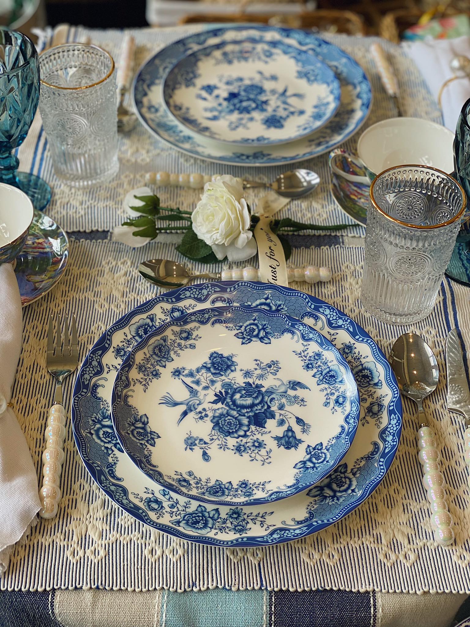Bone China Blue And White Porcelain Dishes Elegant Dining