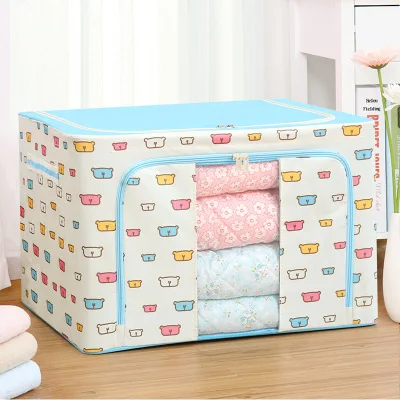 72L Oxford Fabric Foldable Steel Shelf Lidded Storage Box for Quilt/ Clothes