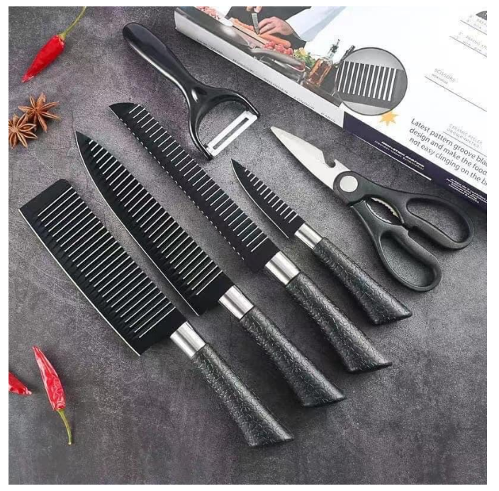 6pcs Knife Set NonStick Coating Kitchen Knives (BLACK) Lazada PH