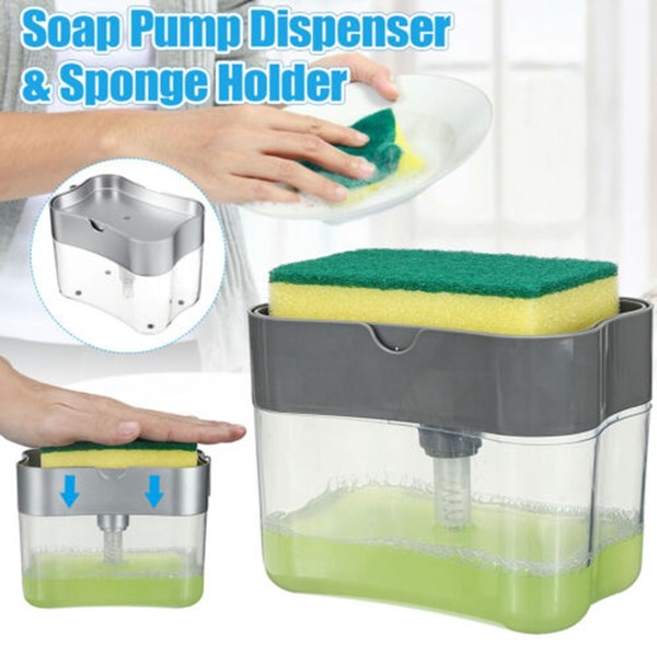 2-in-1 Dish Soap Dispenser with Sponge Holder Tray – Domestic