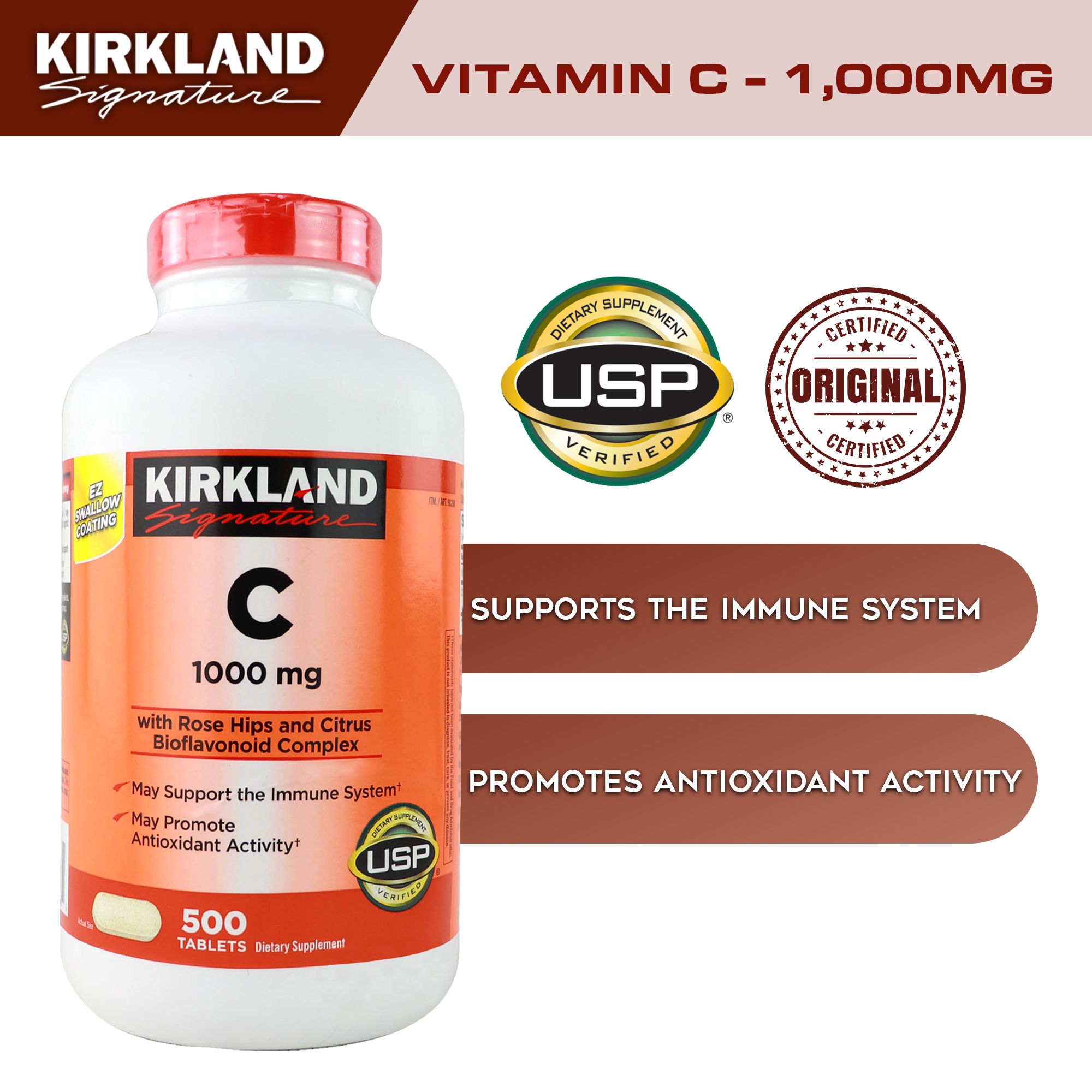 Kirkland Vitamin C 1000mg with Rosehips and Citrus Bioflavonoid (500