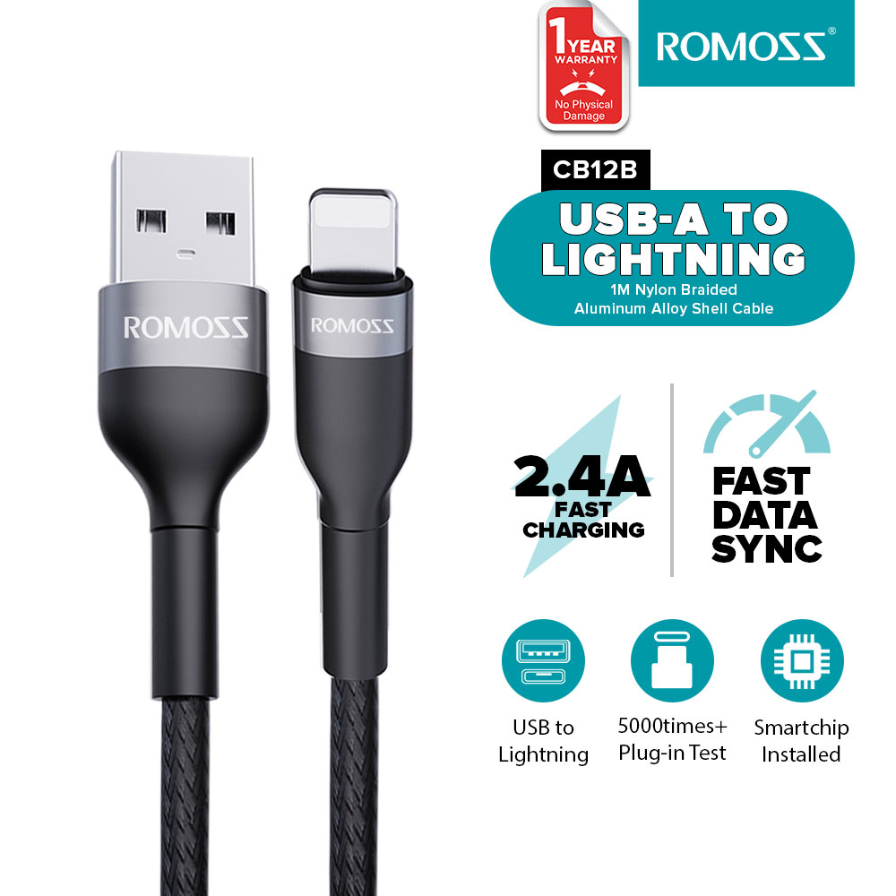 Romoss cb12b 2.4a fast charging cable 1m usb to lightning fast charger data cable for iphone ipad ios devides charging