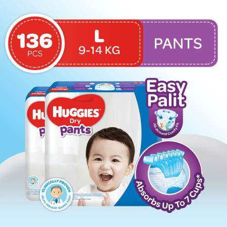 Huggies Dry Large - 68 pcs x 2 packs - Diaper Pants