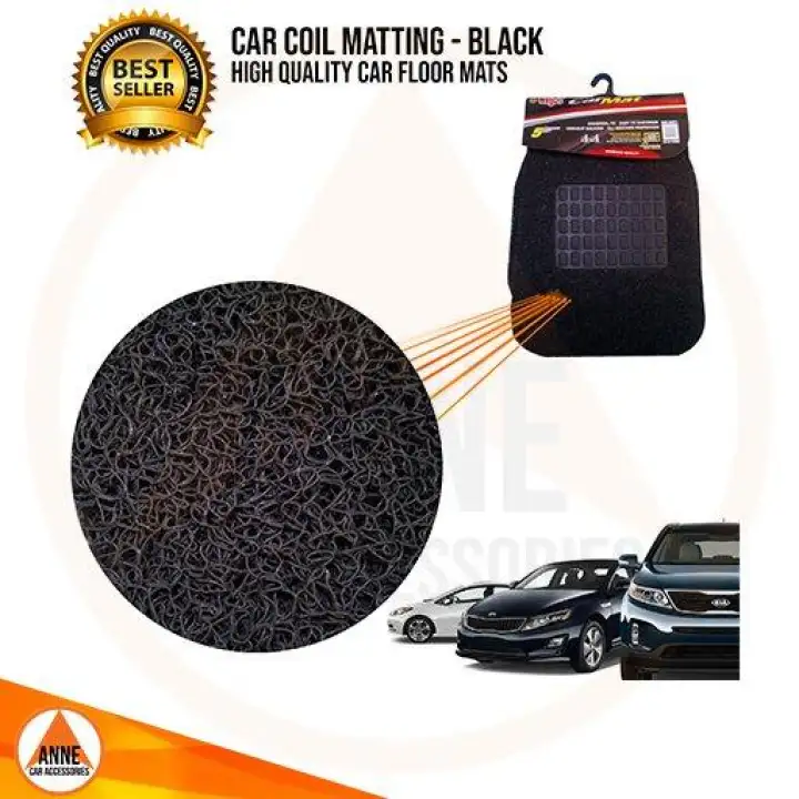 Black Universal Spaghetti Coil Matting 5pcs Set Car Mat