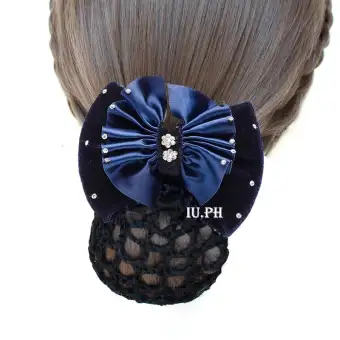 Iu Lady Bow Rhinestone Barrette Hair Clip Net Cover Bowknot Net