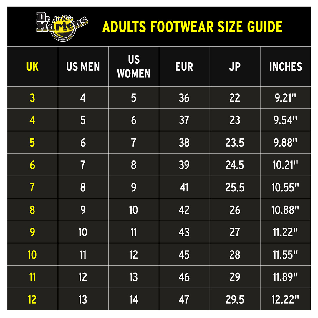 Dr martens size chart inches best sale