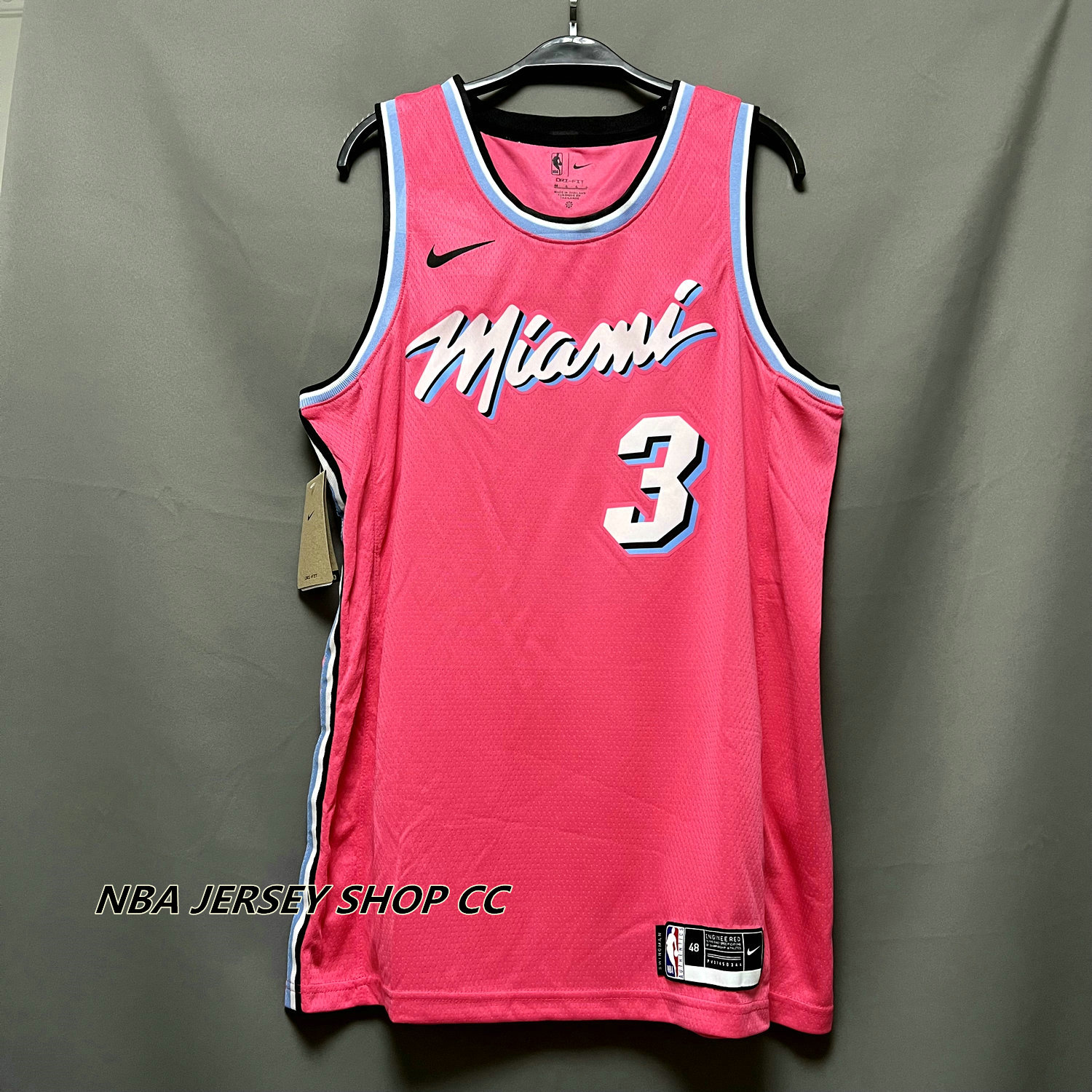 High Quality】Men's New Original NBA Miami Heat #3 Dwyane Wade Jersey Heat-pressed  Pink