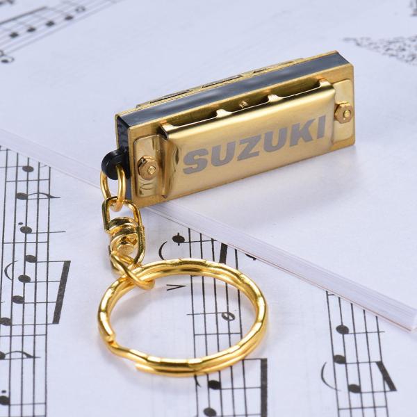 Suzuki Mini 5 Holes 10 Tone Harmonica Keychain Key of C Golden