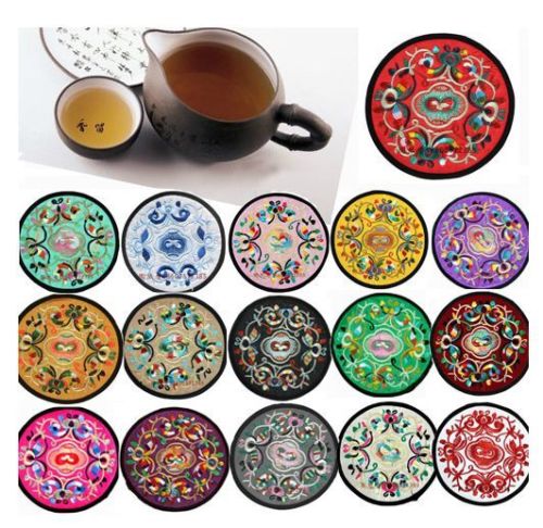Wholesale 10pcs Handmade Chinese Silk Embroidered Round Cup Mat Pad Coasters 