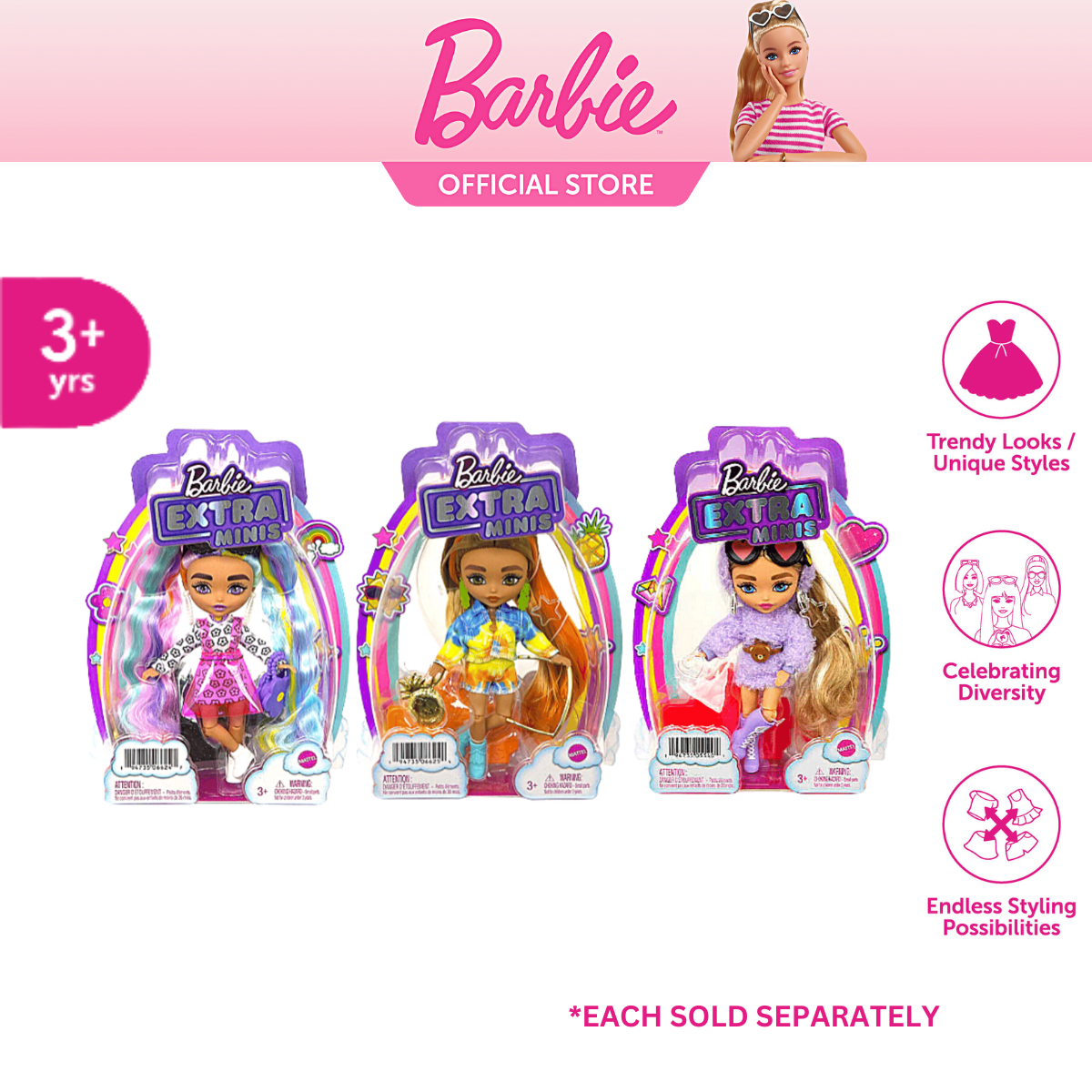 Barbie Extra Minis Doll #4 with Blonde Hair, Fluffy Purple Dress &  Knee-High Boots with Accessories 