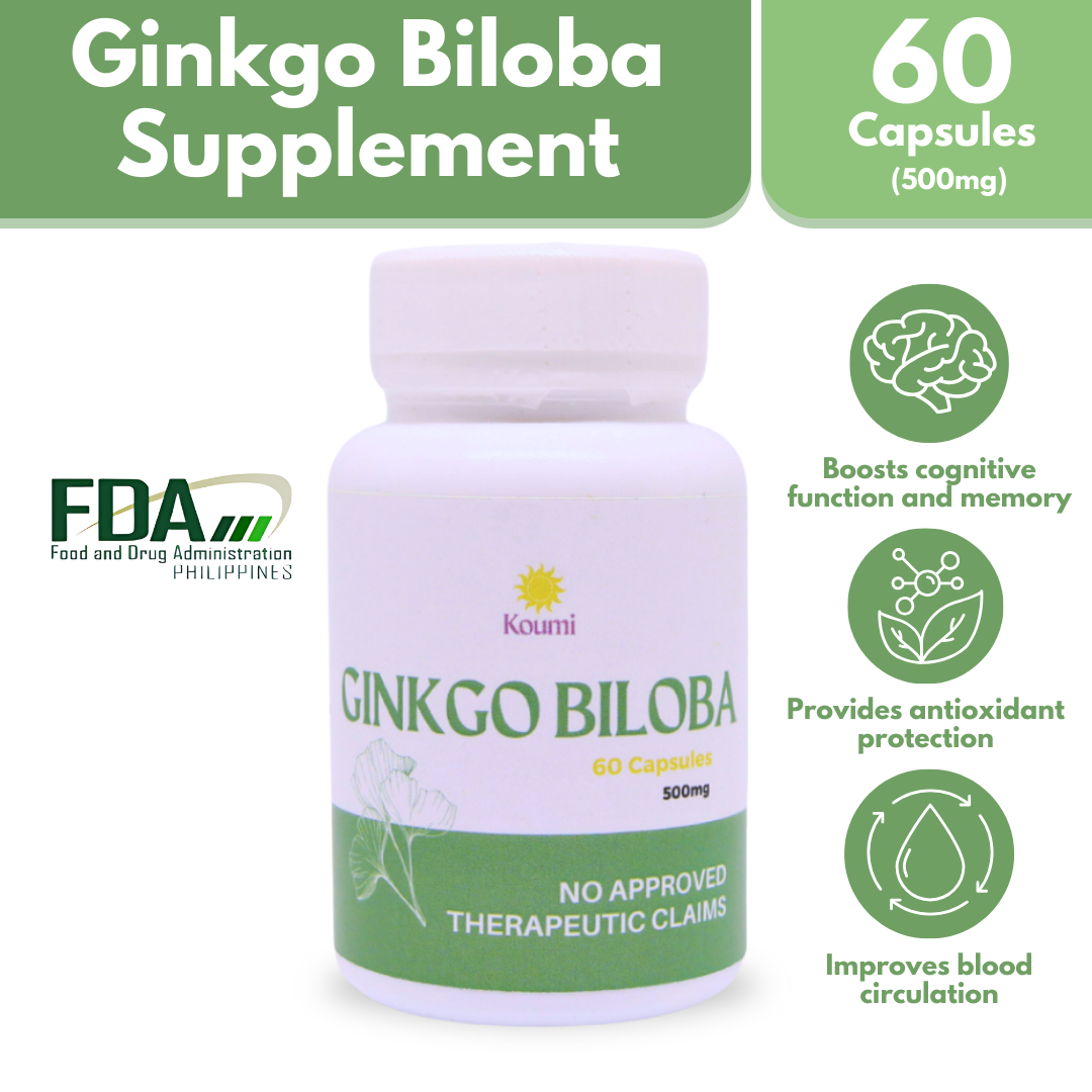 ☀️ Koumi Ginkgo Biloba Capsule Supplement 60caps 500mg Reduce Anxiety Depression Symptoms of