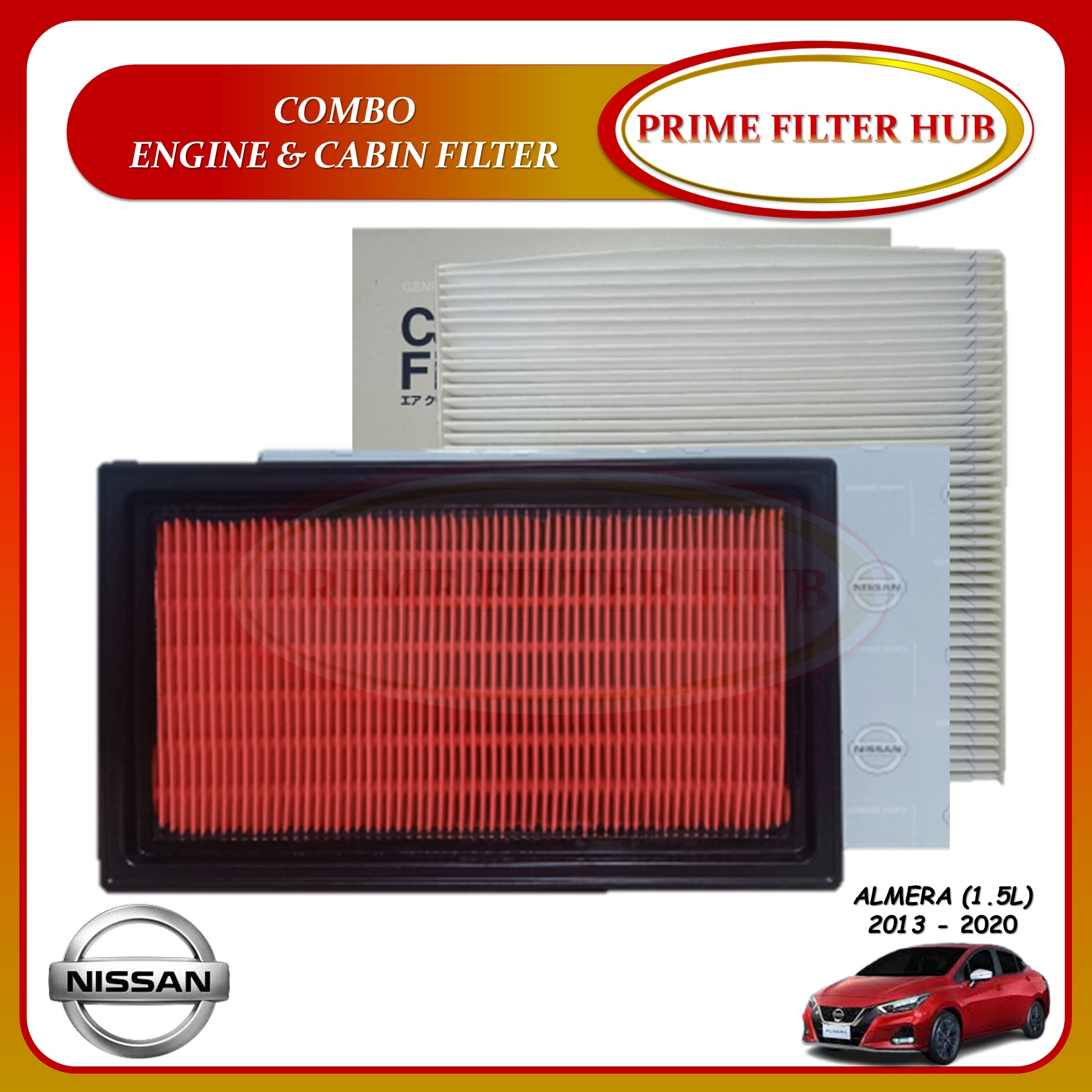 Combo Engine Air Filter and Cabin Filter for Nissan Almera 1.5L (2013