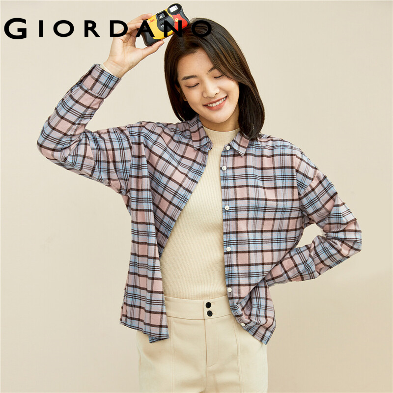 GIORDANO Women Shirts Plaid Design 