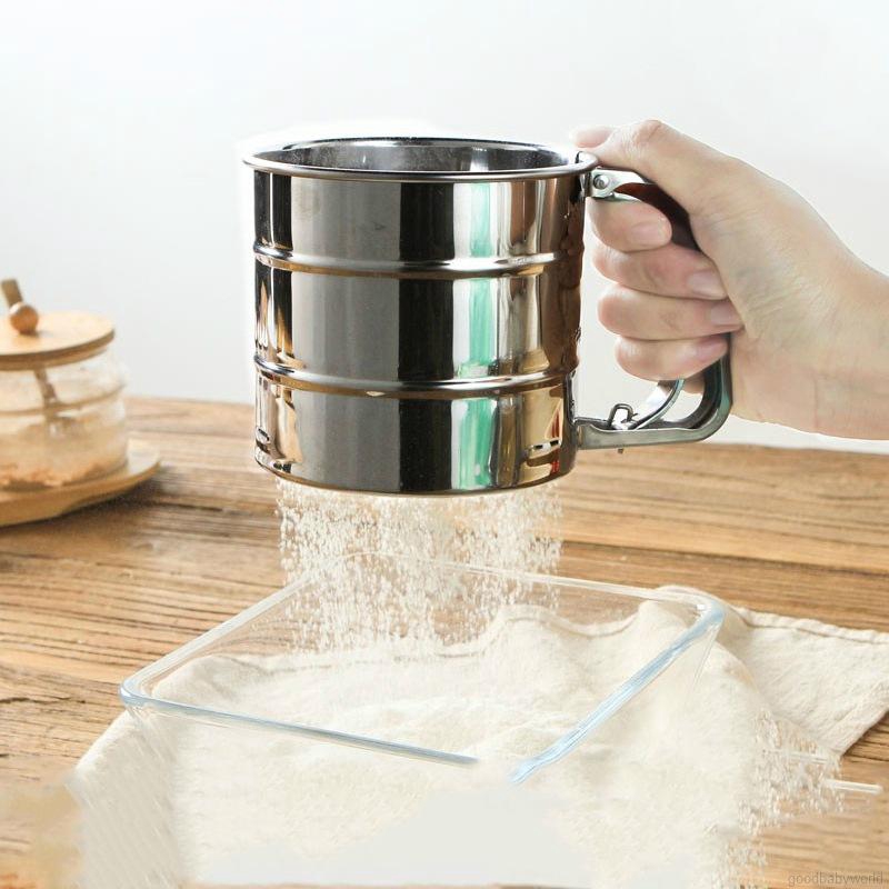 Hemoton 1PC Flour Sifter Double Layers Stainless Steel Household Flour Mesh Sieve Sifting Strainer Powdered Sugar Duster for Kitchen Baking 
