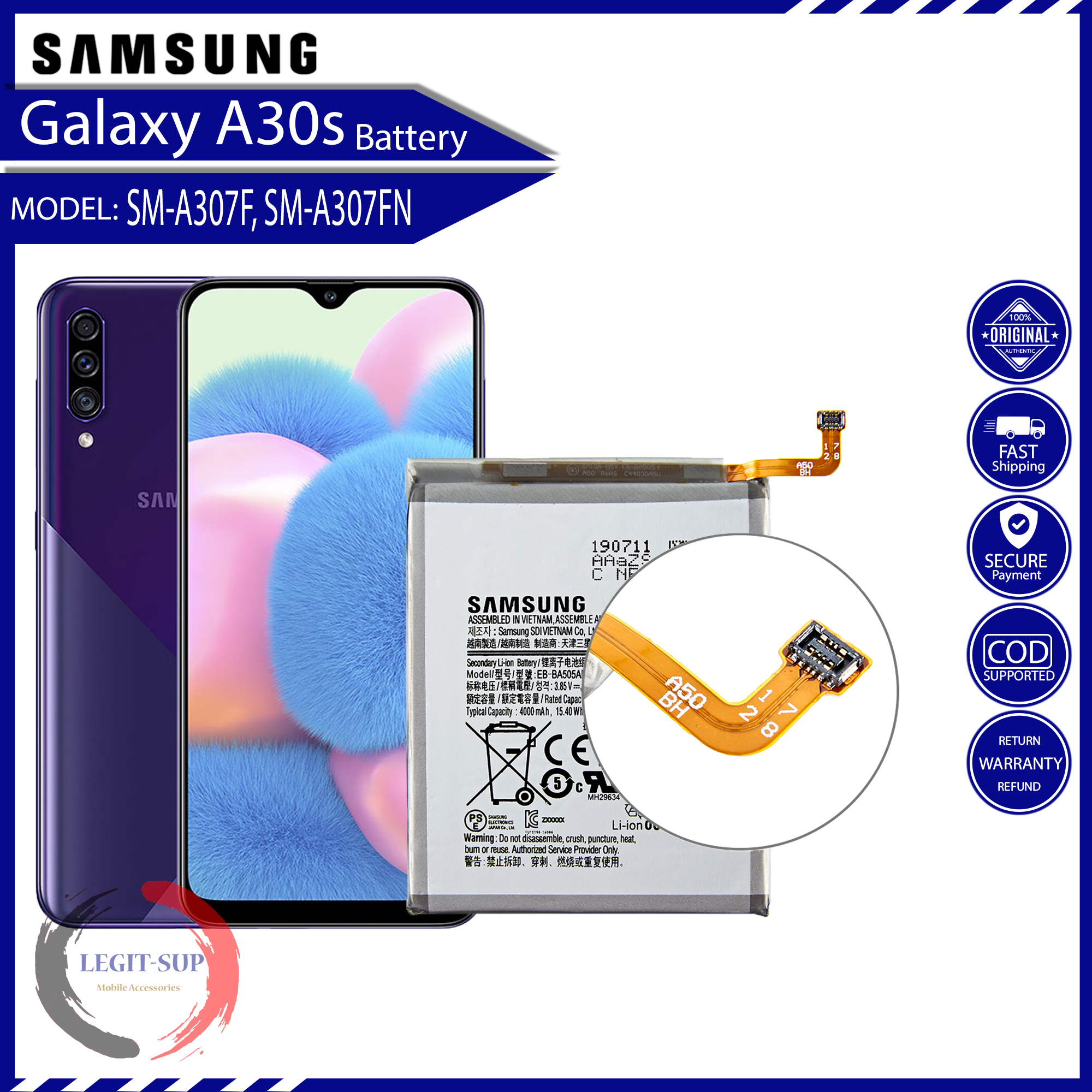 Samsung Galaxy A30s Battery Model EBBA505ABU 4000mAh (Original