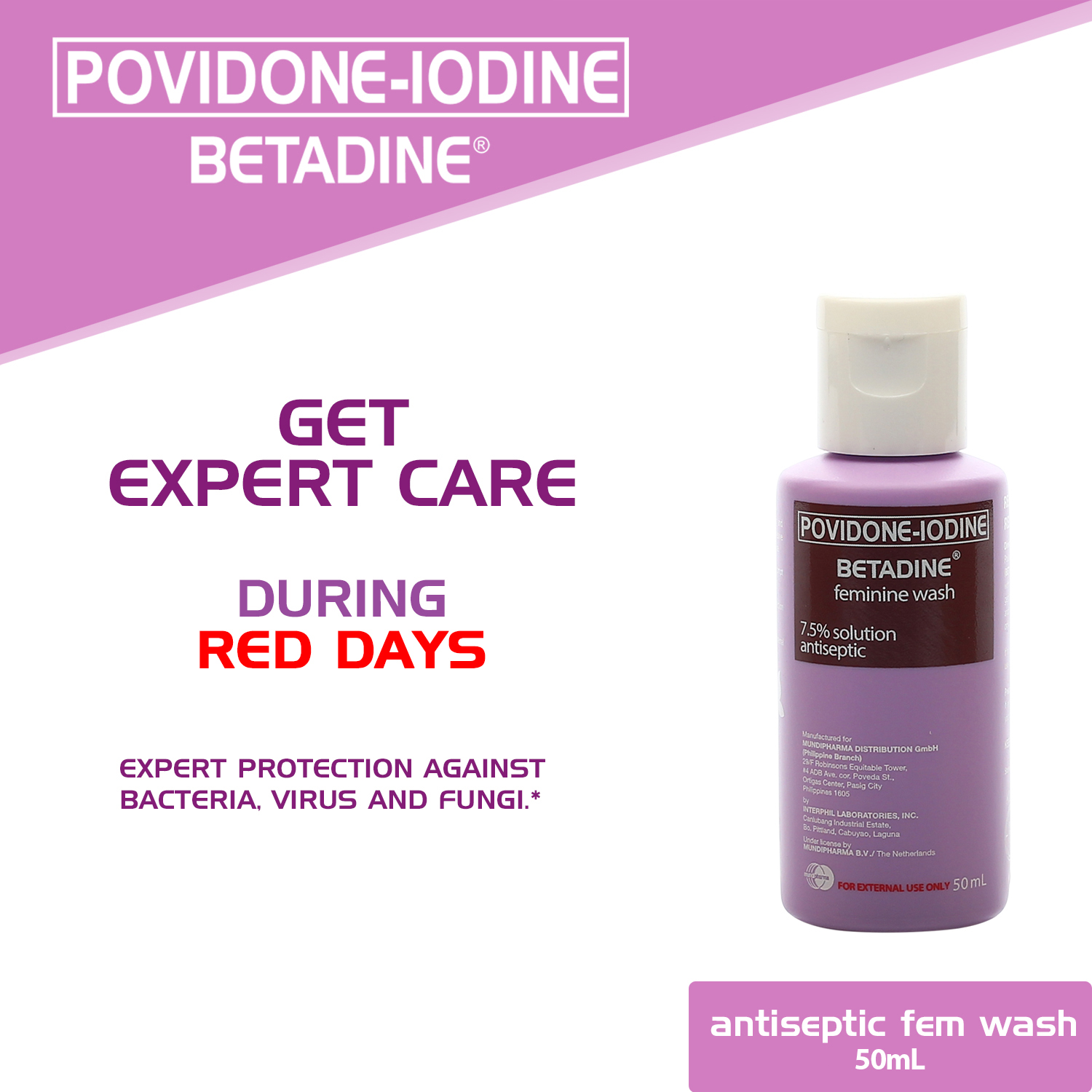 PovidoneIodine (BETADINE®) Antiseptic Feminine Wash 50mL Lazada PH