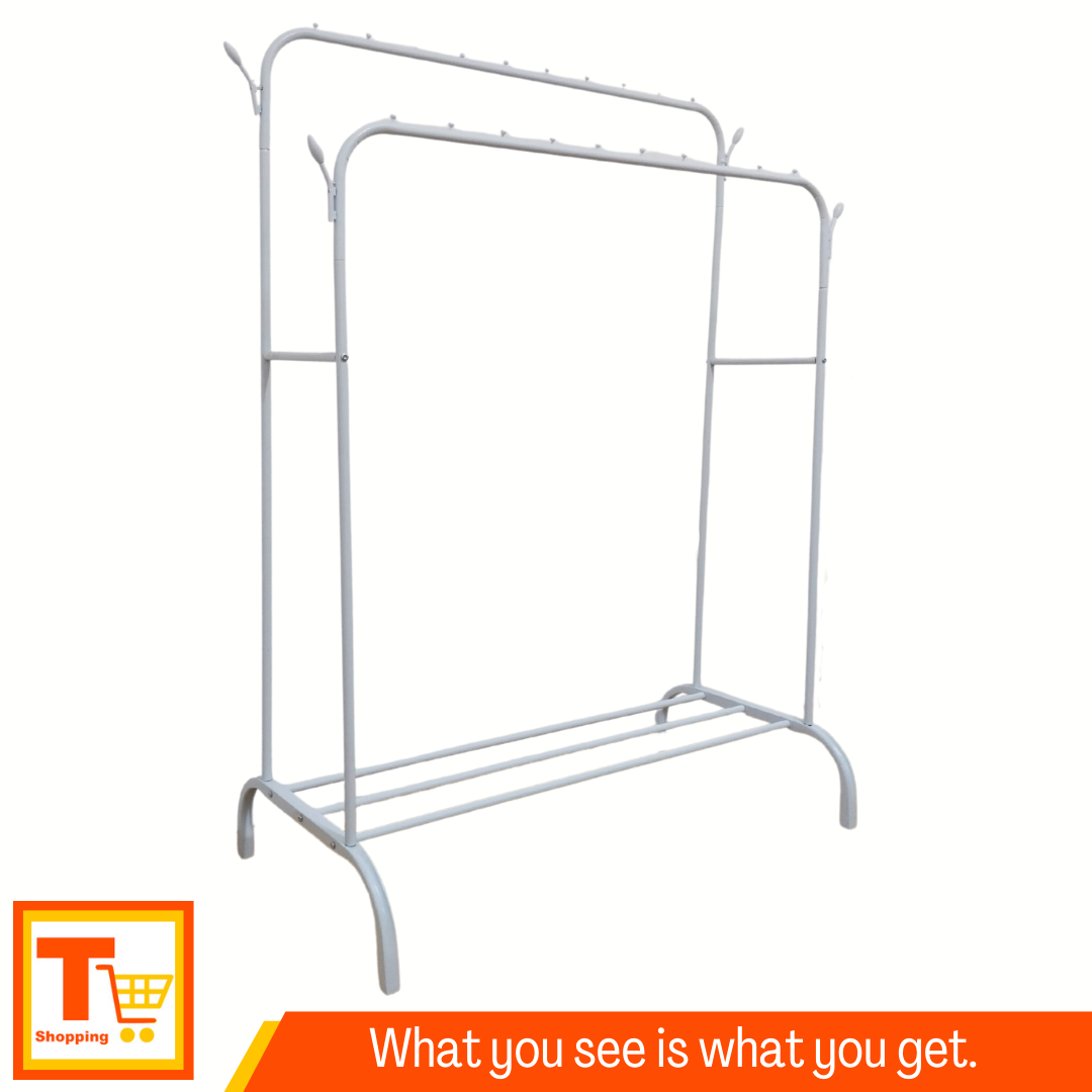 DOUBLE ROD HANGER Floorstanding Drying Rack Bedroom Clothes Hanger