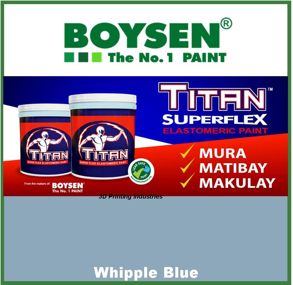 Blue Paint (Whipple Blue) Boysen Titan Elastomeric Paint 4 Liters Elastromeric Paint Grayish