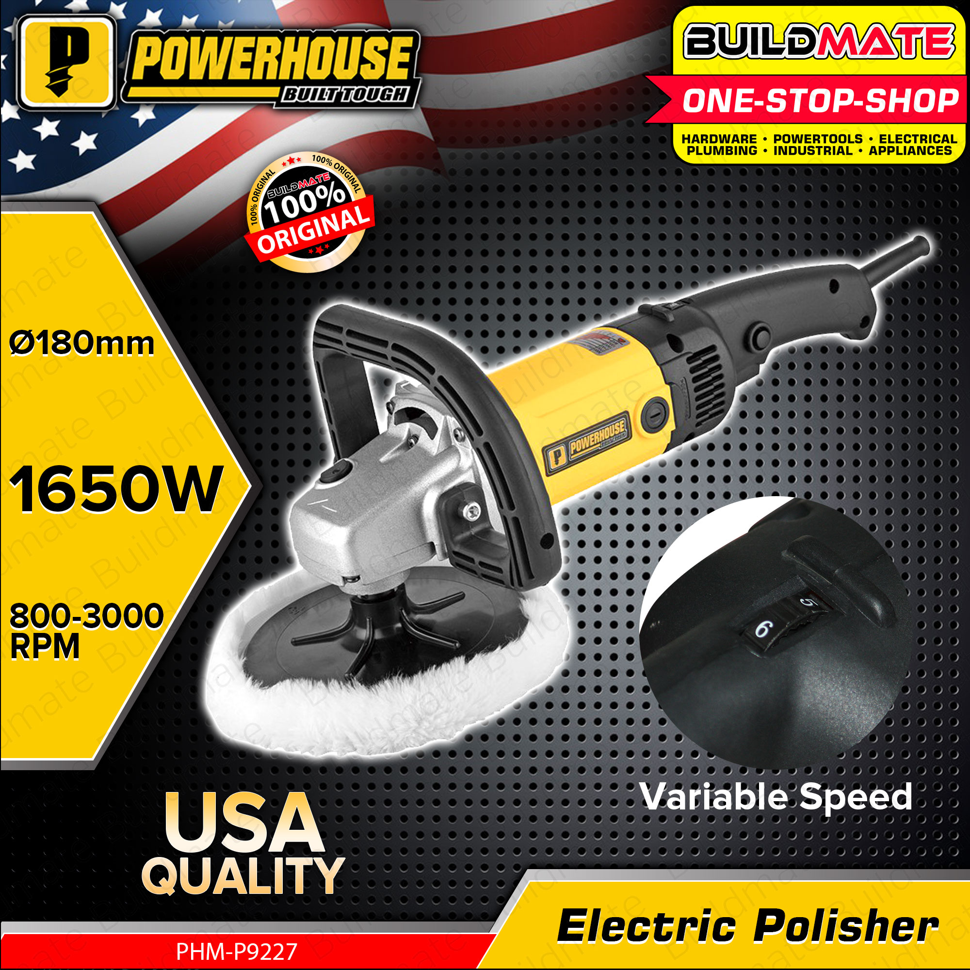 BUILDMATE Powerhouse Electric Polisher Buffing Machine 1650W Electric
