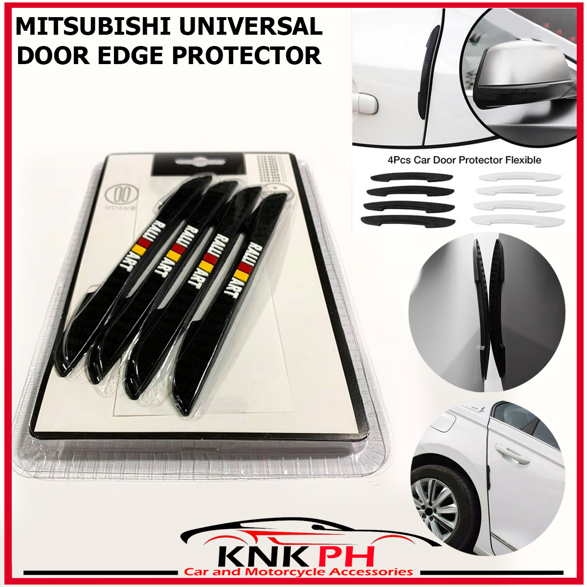 RALLI ART Car Door Edge Protectors Door Guard Universal 4PCS SET Black