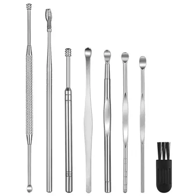 8 Pcs Ear Pick Earwax Removal Kit, Ear Cleansing Tool Set, Ear Curette Ear Wax Remover Tool with a Cleaning Brush and Storage Box