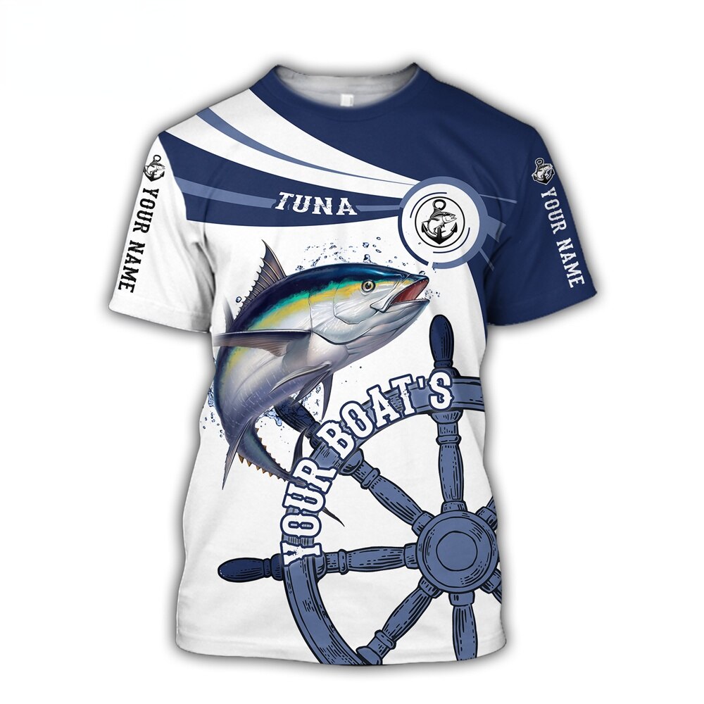 ₪34- Fashion Summer Beach Short Sleeve Tuna Fishing Shirt 3d