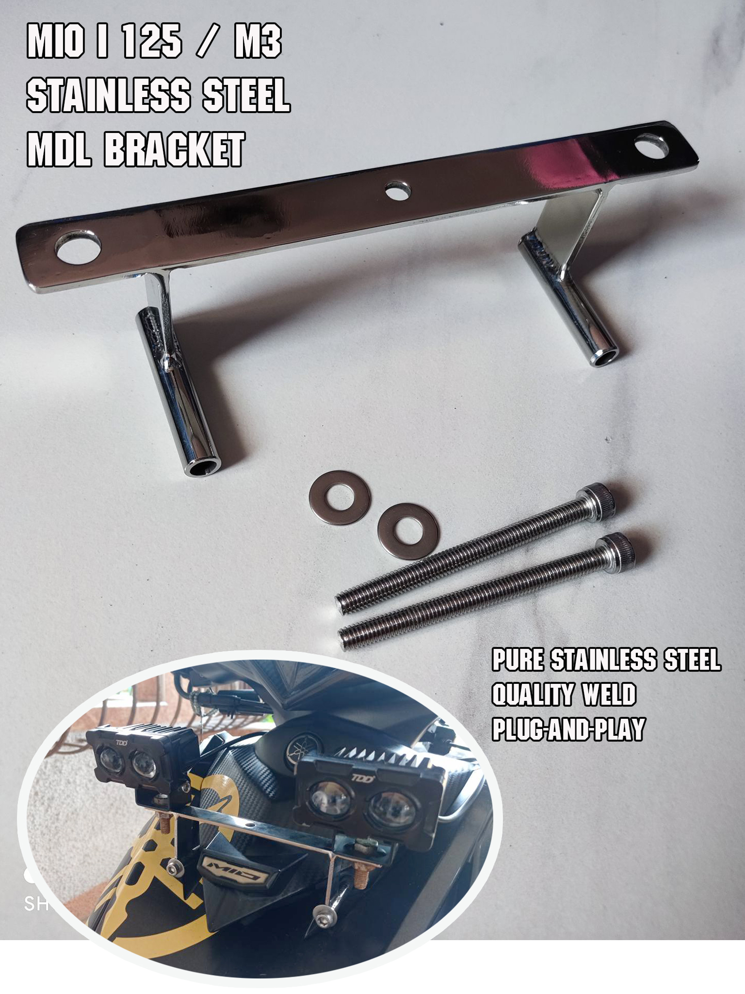 Yamaha Mio Mini Driving Light MDL Bracket Stainless Steel (MIOi125