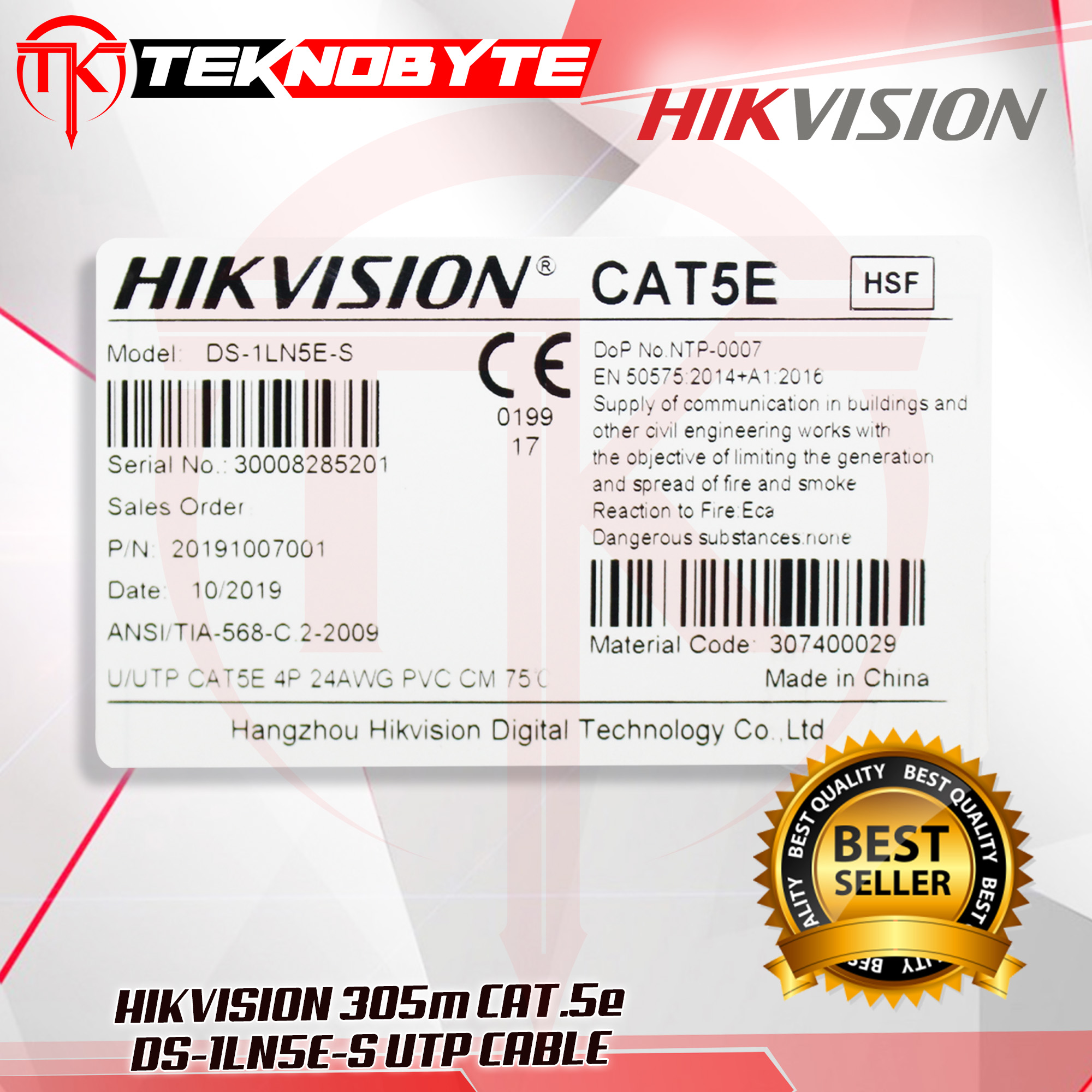 Hikvision Serial Number Hikvision DS-1LN5E-S 305M CAT 5E UTP Pure